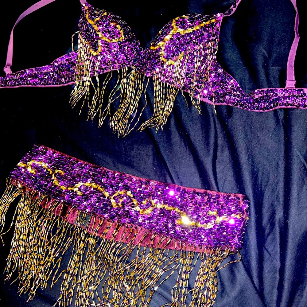 Mardi Gras themed belly dancer bra and belt